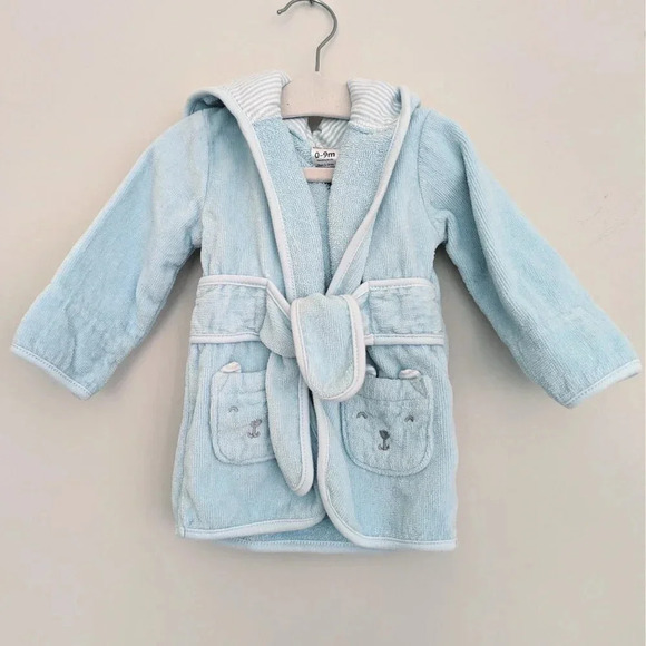Carter's Baby Animal Terry Cloth Bath Robe Light Blue Striped Lining 0-9 months - Picture 3 of 10